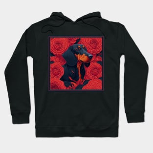 Dogs, dachshund and flowers, dog, style vector (red version 2 dachshund) Hoodie